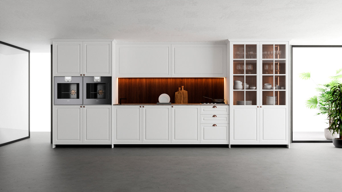 Cozinha Bellagio Marcato — vista alternativa com molduras em pintura microtextura IVE Lechler