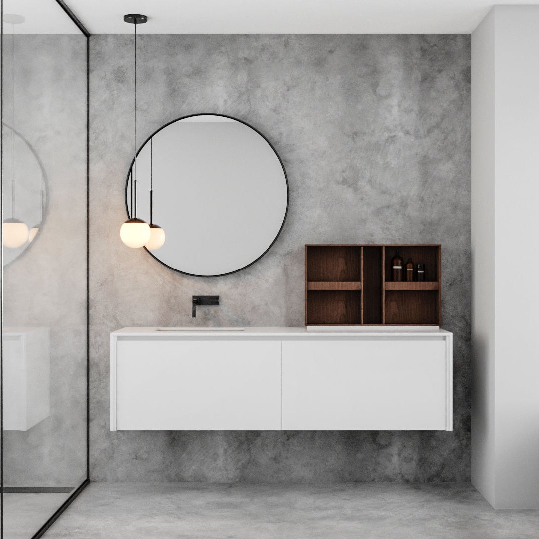 Móvel de Banho Trim Marcato sob medida com chanfro 45° e abertura embutida ergonômica