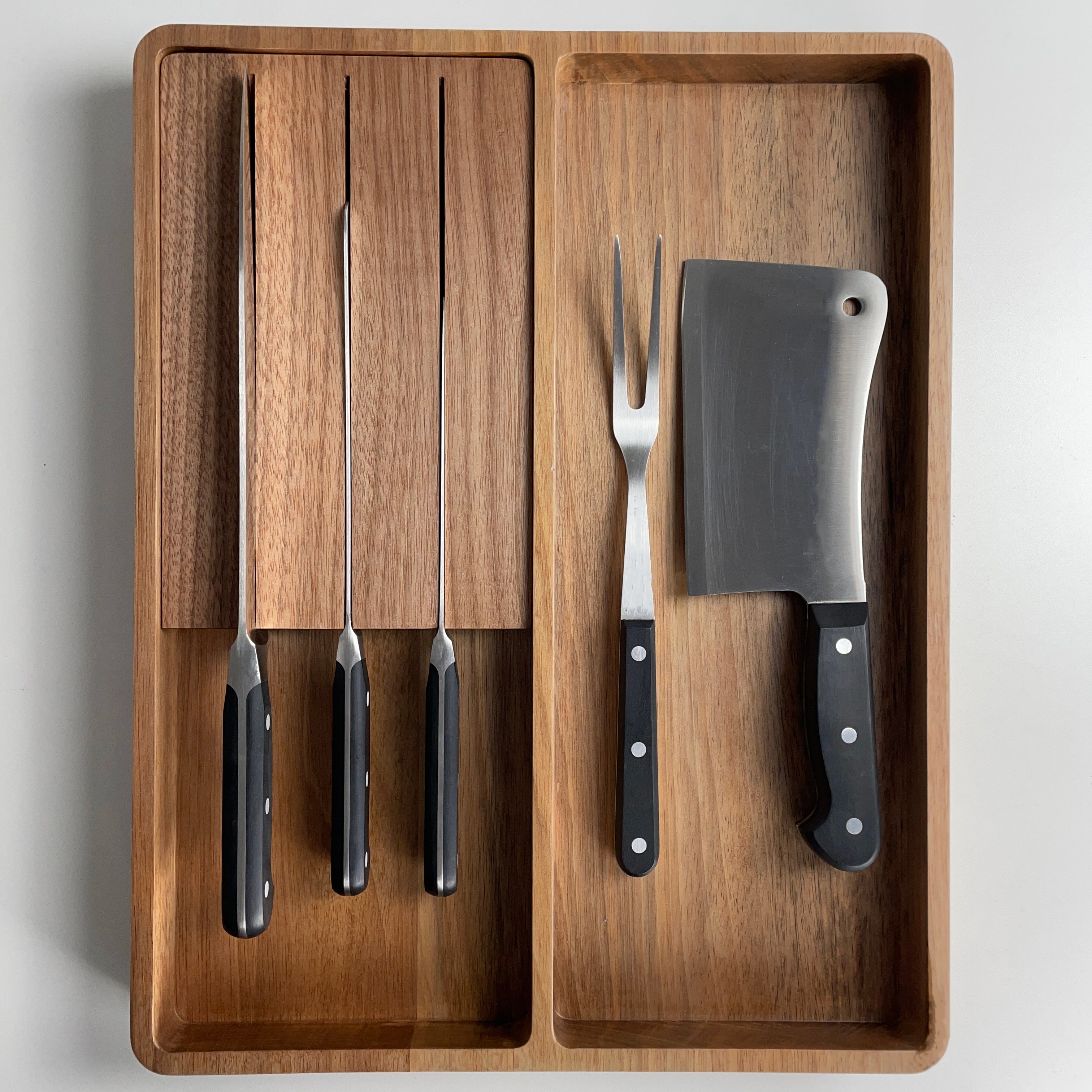Divisor de Facas Wood Marcato em madeira maciça Jequitibá natural para gaveta de cozinha gourmet
