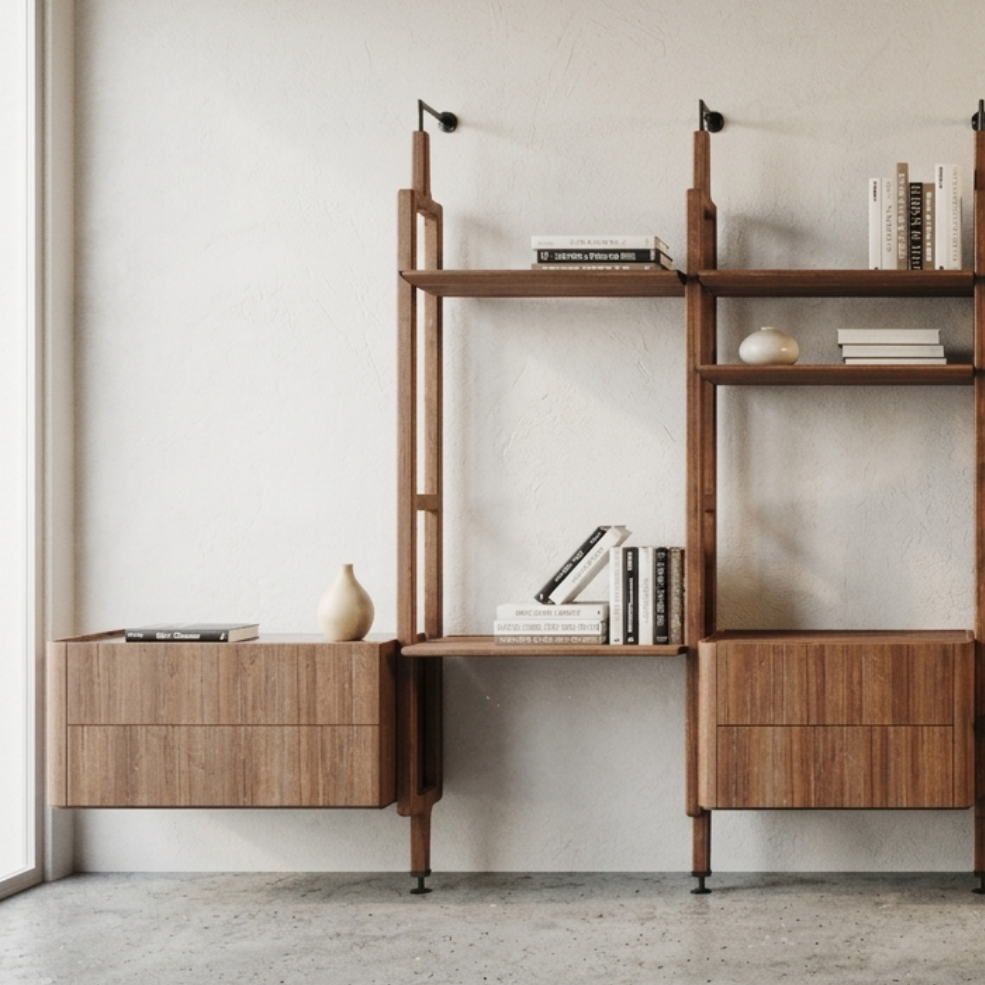 Estante Wood 5 Módulos Marcato — vista alternativa em jequitibá com gaveteiros