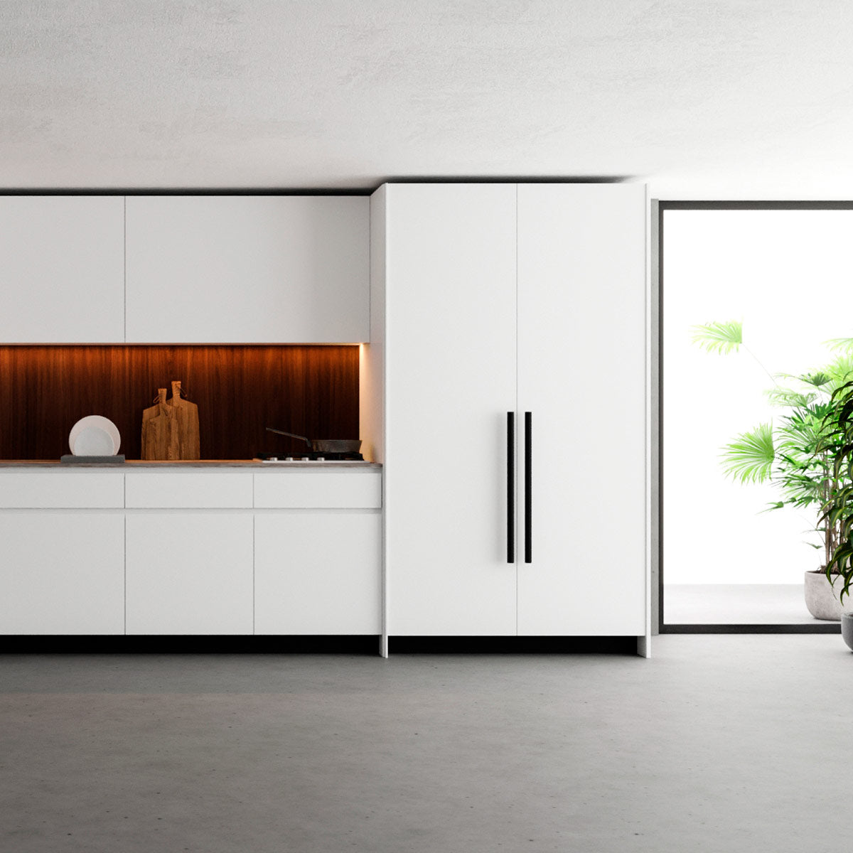 Cozinha Trim Marcato sob medida com chanfro 45° e abertura embutida ergonômica, alta marcenaria