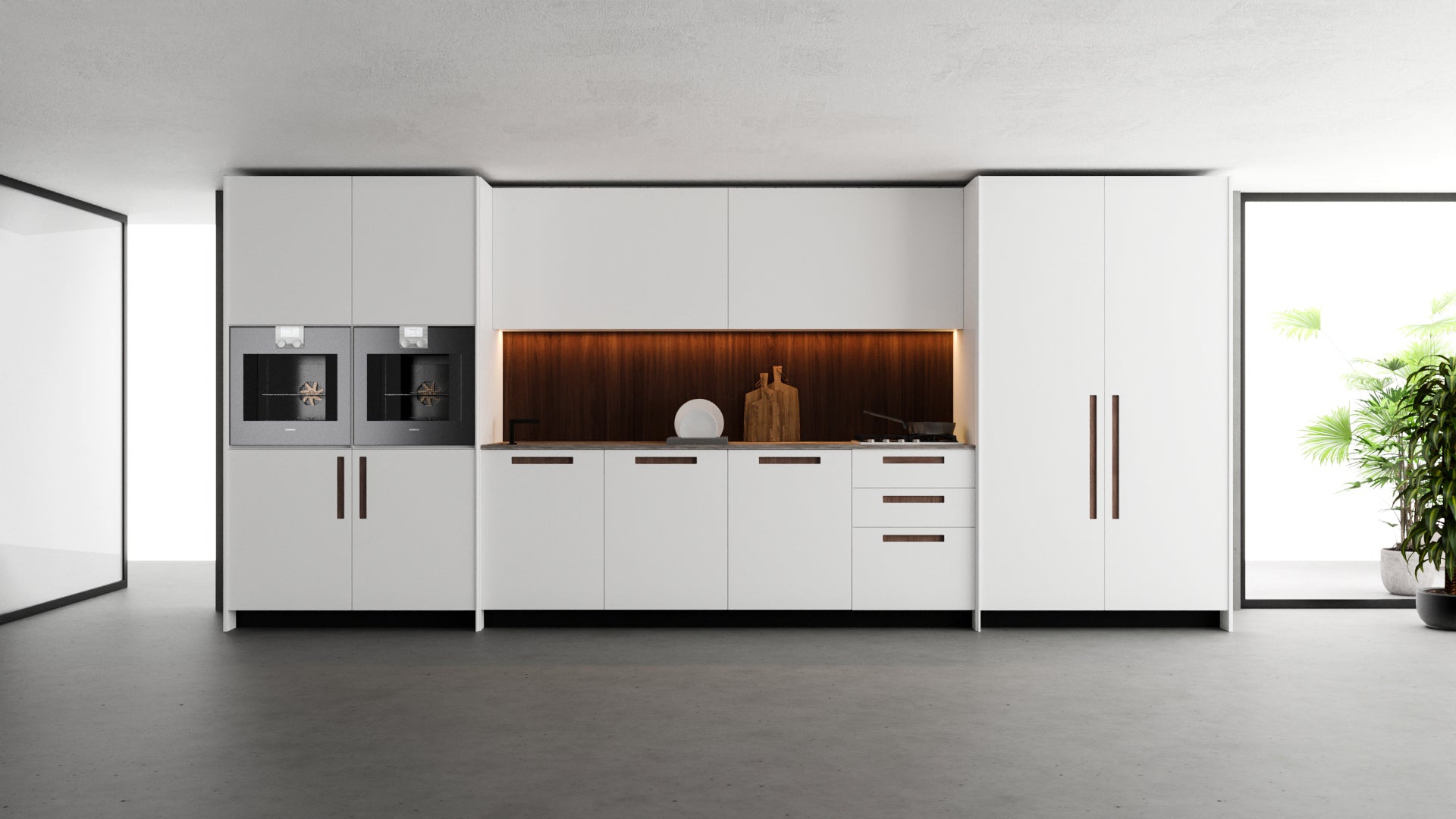 Cozinha Quadratta Marcato — vista alternativa com puxador usinado integrado e ferragens Blum
