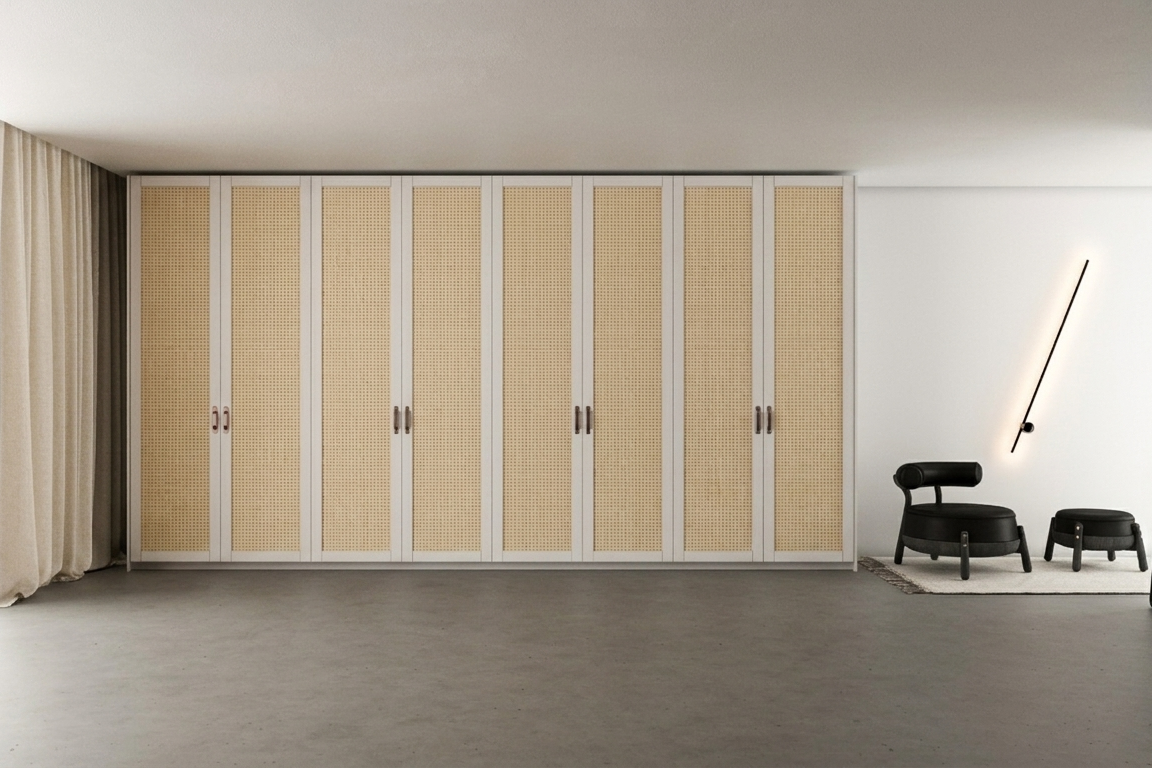Dormitório Frame Palha Marcato — vista alternativa com palha natural tramada e bordas chanfradas
