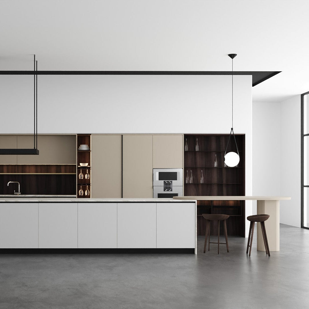 Cozinha Cava Marcato sob medida — design moderno sem puxador com perfil de alumínio personalizável em qualquer cor